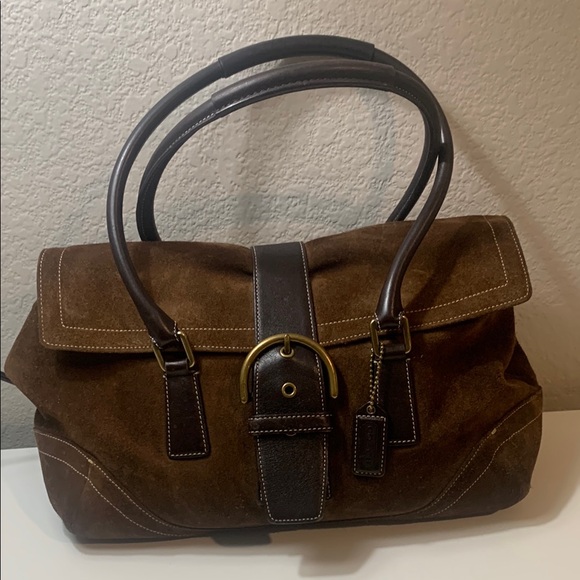 Vintage Coach Brown Suede Handbag with Leather Accents - Picture 1 of 16